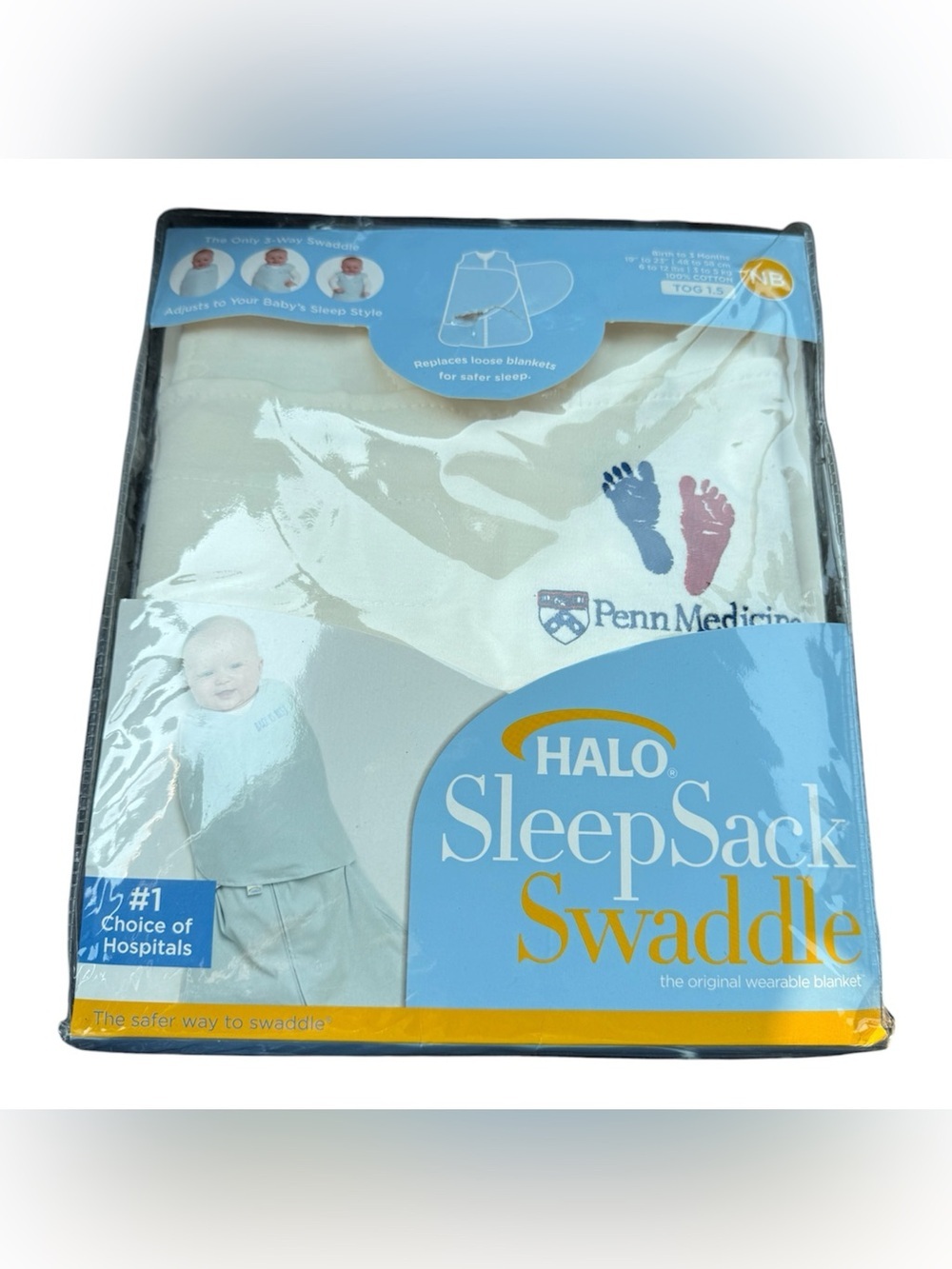NWT HALO SleepSack Swaddle Cream Cotton Unisex Newborn 0-3 TOG 1.5